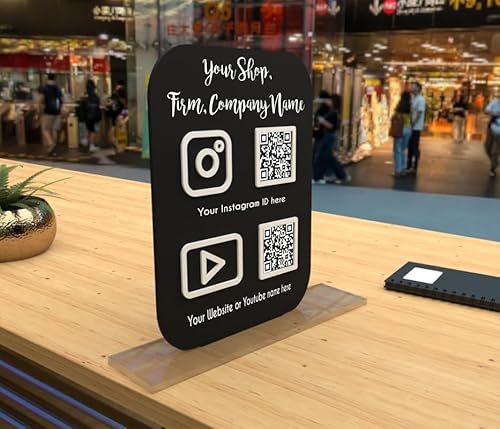 OOCLAS Botón de código QR personalizado para redes sociales en acrílico | Let's Get Social Sign | Código QR de redes sociales para negocios, escritorio para tienda | Código QR de Instagram, tamaño de