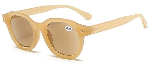 Lanomi Herren Damen Lesebrille mit Sonnenschutz Blaulichtfilter Sonnenbrille Getönte Sonnenlesebrille mit sehstärke Gelb Rahmen Braun Linse 4.0