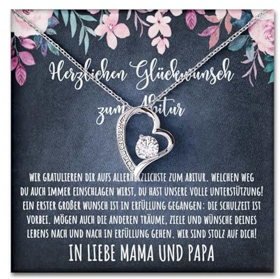 BYLITZ 2026 Abitur Halskette Geschenk mit personalisierter Nachrichtenkarte zum bestandenen Schulabschluss Kette für Mädchen, Tochter, Nichte und Enkelkind Abitur 2025 Geschenke