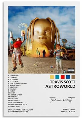 Travis Poster Scott Astroworld, Albumcover-Poster für Schlafzimmer, ästhetische Leinwandkunst, Wanddekoration, 20 x 30 cm