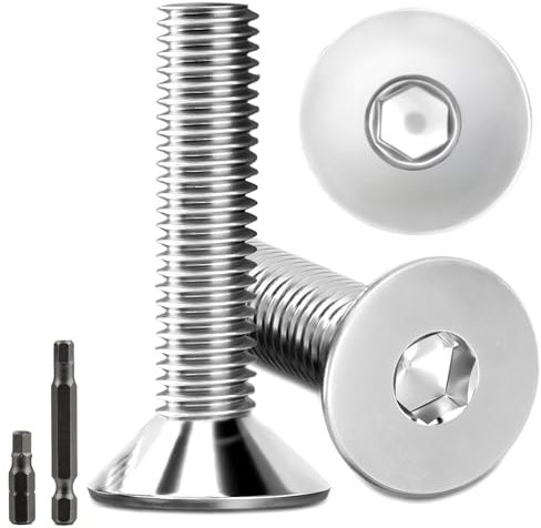20 viti a testa svasata in acciaio inox M8 x 35 mm, viti in acciaio inox DIN 7991/ISO 10642, a testa svasata con 2 viti a testa svasata (argento)