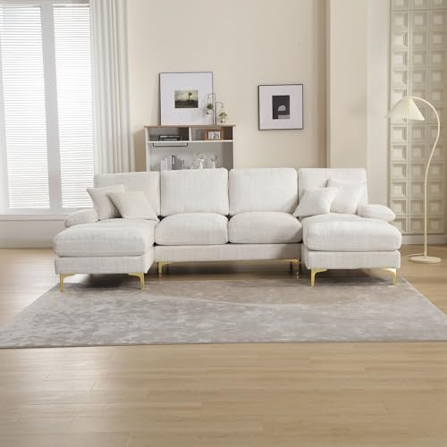 Sapgaks Großes modulares Sofa, modern, U-Form, Doppelschlafcouch, beliebig zusammenbaubar, Chenille-Stoff, extra großes Liegesofa für Wohnzimmer, Beige