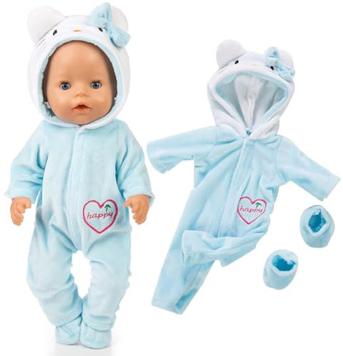 Puppen Kleidung Accessoires 43 cm Americal Girl Baby Puppen Cartoon Katze Kleidung Outfits Puppenkleidung Kostüm Kleider für 18 inch Baby Puppen (Blau)