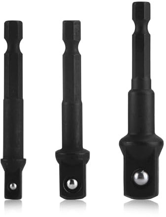 3 PCS Impact Driver Socket Adapter Bits Set Extension Bit 1/4 1/2 3/8 Drive for Drill Impact Wrench Screwdriver Converts to Socket Wrench Adapt Power Drill to High Torque Impact Wrench Black
