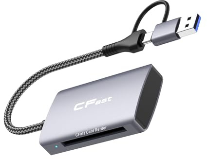 Xingbaichen CFast 2.0 Kartenleser, USB 3.0 oder USB C Port, 1-in-2 CFast-Kartenleser, tragbarer CFast-Speicherkartenadapter, kompatibel mit: Windows/Mac/Linux/Android/ChromeOS, etc
