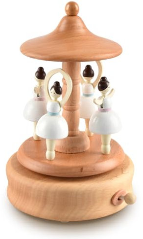 BLIENKREBY Spieluhr Ballerina Holz, Spieluhr mit Rotationszug Windup, Mechanismus Musikalisches Handwerk Holzspieluhr, mit Kanon D-Dur, Holzspielzeug Geschenk für Geburtstag Valentinstag Weihnachten