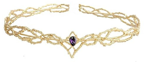 NEIMENG Elfen Kopfschmuck Elfen Krone Tiara Frauen Waterdrop Zirkon Stirnband Braut Haar Zubehör Geschenke Schmuck Hochzeit Kopfbedeckungen(Gold Purple)