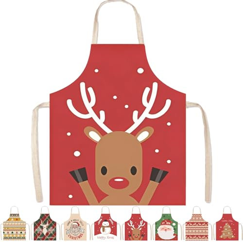 MORAINJAY Weihnachtsküchen Schürze, Elch Weihnachtsschürzen, Kochschürze Weihnachts, Rot Verstellbare Weihnachtsschürzen für Küche Backen Weihnachtensparty Weihnachts Geschenk