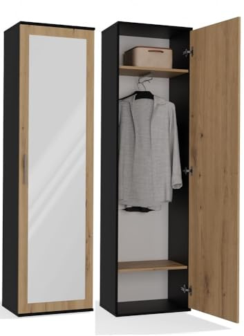 CDF ATARA - Flurschrank mit großem Spiegel - 180x50x35 cm - 2 Einlegeböden + Aufhängefläche - Flurmöbel