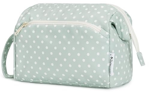 Narwey Kulturtasche Damen Kulturbeutel Kosmetiktasche Schminktasche Reise Make-up-Tasche mit Weit Offener Tasche für Damen Frauen (Mintgrün gepunktet)