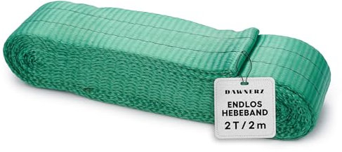 Dawnerz Endlos-Hebeband 2000 kg Direkt WLL, 2m - Einlagige Hebeschlinge - Schwerlast Hebegurt aus Polyester