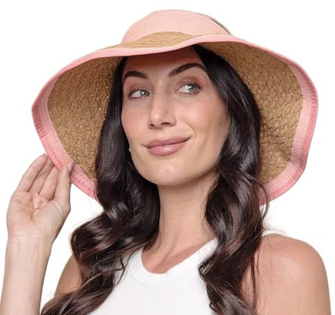 Bijoux Terner Sonnenhut mit aufrollbarem Visier für Damen - Stilvolle, leichte Strandhüte für Damen, Sonnenhüte, Pink, Einheitsgröße