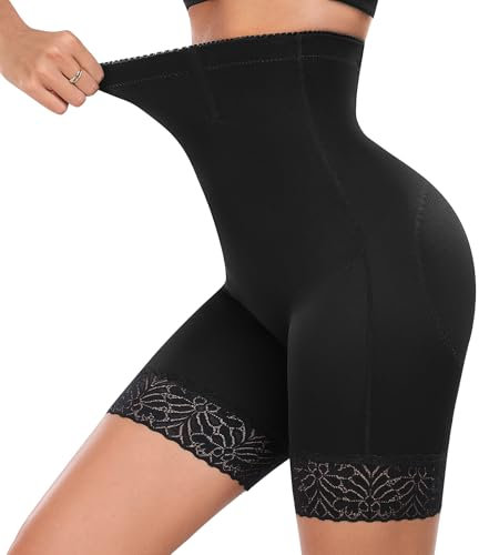 Xnova Short Culotte Gainante Femme Ventre Plat Invisible, Anti Frottement Cuisse Shorty Gainant Taille Haute, Minceur Shapewear Culottes Sculptantes avec Dentelle (Noir, XL)