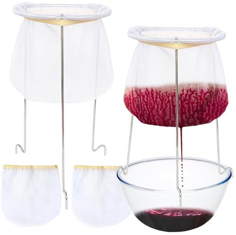 Goufride 2 Pack Strainer Stand,Strainer Stand with 4 Reusable Staining Bags,Reusable Food Filter Bag Jelly Bags for Juice