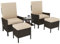 Outsunny 5 Piece Rattan Garden Furniture Set, Wicker Patio Sofa Set with 2 Armchairs, 2 Footstools, Glass Top Coffee Table with Shelf, Outdoor Furniture with Adjustable Backrests, Cushions, Khaki