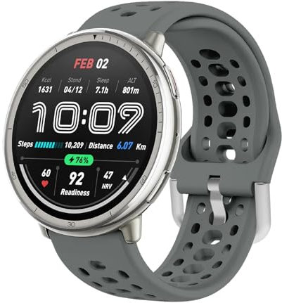 GIOPUEY Correas Compatible con Amazfit Active 2, Suave Silicona La Correa [Resistente al Desgaste] [Transpirable] Pulsera - Dark Grey