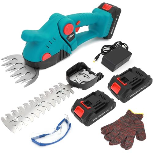 Cordless Grass Shear & Hedge Trimmer 2-in-1, Lightweight 21V Electric Shrub Cutter - 1260RPM, 2×2500mAh Batteries & Charger - Garden & Lawn Maintenance Tool (Blue)