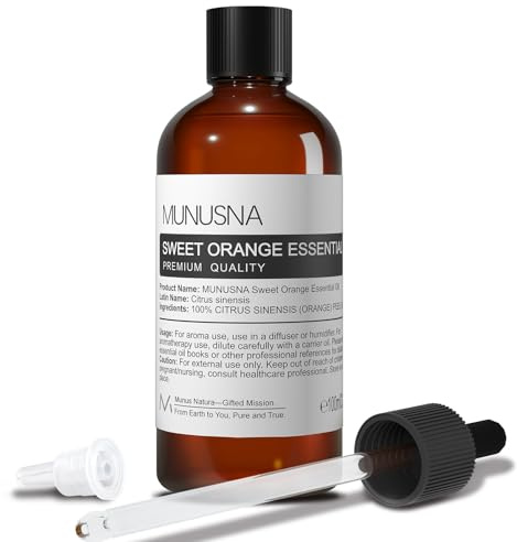 MUNUSNA Sweet Orange Essential Oil 100ml, Pure Natural Oil for Diffusers | Sweet Orange Oil with Fresh Sweet Citrus Aroma, Cold Pressed for Candle Making, Soaps, Massage Blends and DIY Projects