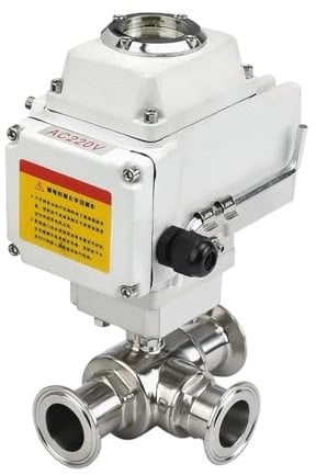 GXRQLHYZ 32mm 3-Wege-Sanitär-Hochplattform-Elektrokugelhähne 220 V 110 V 12 V Edelstahl Tri-Clamp Ferrule Typ Motorisierter Kugelhahn(L TYPE-220VAC)