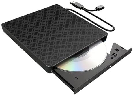 Heilanole Multifunctional External CD/DVD Drive Burner Black with SD/TF & USB3.0 Slots Optical Drive for PC Laptop