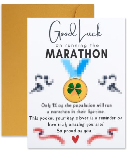 Good Luck Marathon Card - Running Gifts,Good Luck on Your Marathon Card & Four-Leaf Clover Resin Pendant,DIY Four-Leaf Pendant Running Birthday Card Female for Fitness Enthusiasts Colleagues Friends