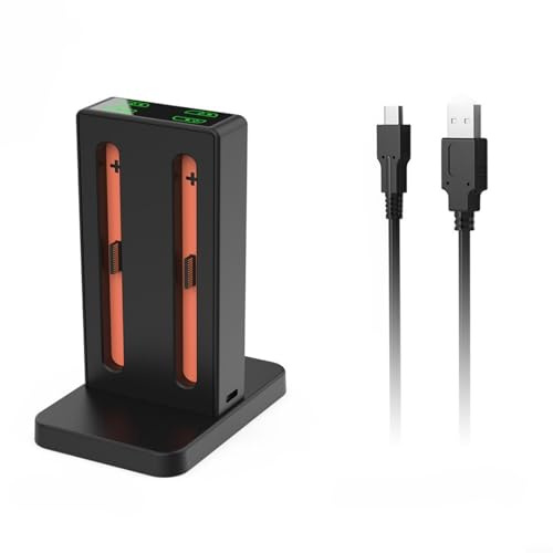 EpheyFIF Double station de charge, avec indicateurs LED pour Switch 2 contrôleurs, station de charge magnétique, noir, 4 icônes de charge, entrée de type C, notification sonore