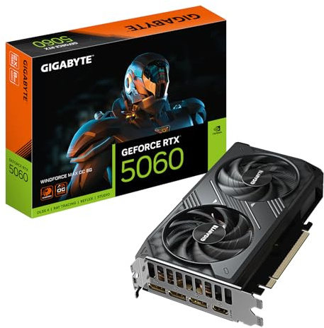 Gigabyte GeForce RTX 5060 WINDFORCE Max OC 8G Carte Graphique – 8 Go GDDR7, 128 Bits, PCI-E 5.0, 2512 MHz Fréquence du processeur, 3 x DisplayPort, 1 x HDMI, NVIDIA DLSS 4, GV-N5060WF2MAX OC-8GD