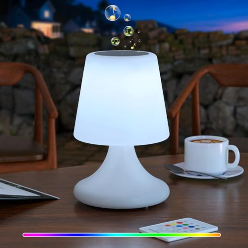 MALUX LED Tischlampe mit Lautsprecher, Outdoor Akku Tischlampe Kabellose wasserdichte Lautsprecher für Schlafzimmer Wohnzimmer Terrasse Garten Geschenke