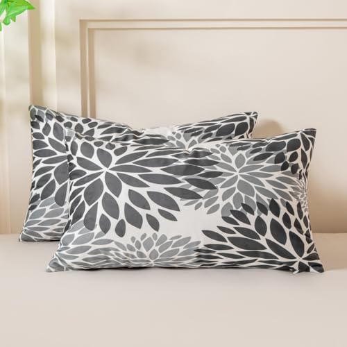 Miuyunya Samt Kissenbezüge Schwarz Weiße 50x30 Kissenhülle Grau 2er Set Sofakissen Samtkissen Dekorative Kissenbezug Moderne Weich Lendenkissen für Wohnzimmer Schlafzimmer Couchkissen Deko