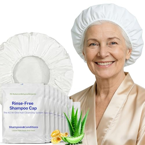 Tolnetr 8 Pack Shampoo Caps No Water Rinse Microwavable | Waterless Rinse Free Shampoo Cap Hair Washing for Bedridden Patients Post-Surgery Elderly Care, Camping | PH Balanced, Portable, Easy to Use