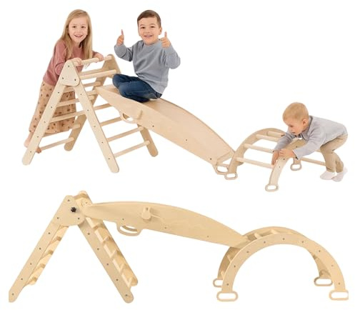 Oemmie Arco da arrampicata - Arco da arrampicata - 3 pezzi - Balance Board Bambini - Rastrelliera da arrampicata in legno - Triangolo pieghevole da arrampicata - Torre da arrampicata per bambini