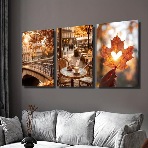 3-teiliges Poster Set Herbstlandschaften Wanddeko Aesthetic Herbst Ahornblätter Wandbilder Wohnzimmer Poster & Kunstdrucke Kunstposter für Schlafzimmer Büro Wanddeko, Ohne Rahmen (50*70cm)