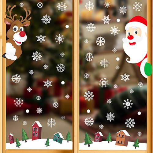 svpfuo Immagini Natalizie per Finestre, Adesivi Natalizi per Finestre, PVC, Incollaggio Elettrostatico, Babbo Natale e Renne, Adatti per l'Uso Durante il Periodo