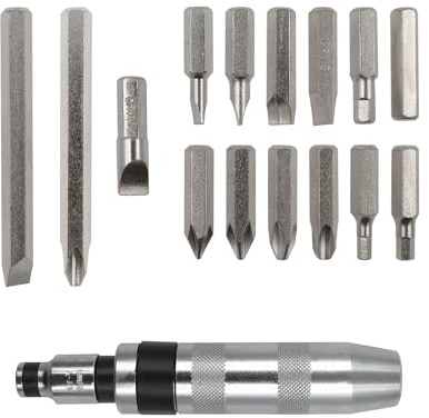 16 Tlg Handschlagschrauber Satz 1/2 Zoll Wende-Schlagschrauber | mit Bit-Adapter und 15 Bits Schlag Schlitz Kreuzschlitz Sechskant Steckbare Werkzeug Schraubenlöser