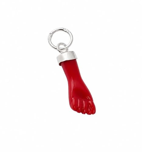 Minoplata Ciondolo Amuleto Fico Pugno Chiuso Rosso Sintetico, Argento Sterling 925, 15 mm, Protezione contro gli occhi malvagi