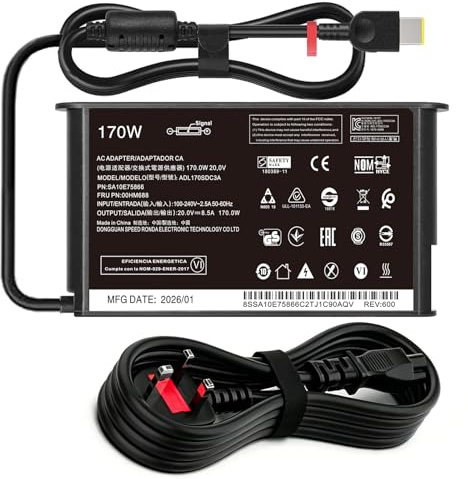 Slim 170W Laptop Charger Compatible with Lenovo Legion Slim 5 5i Yoga Pro 9i IdeaPad Gaming 3 Thinkpad P1 P16 P15 P50 P51 P52 P53 P70 P71 P73 LOQ 15 16 ADL170SCC3A Adapter Power