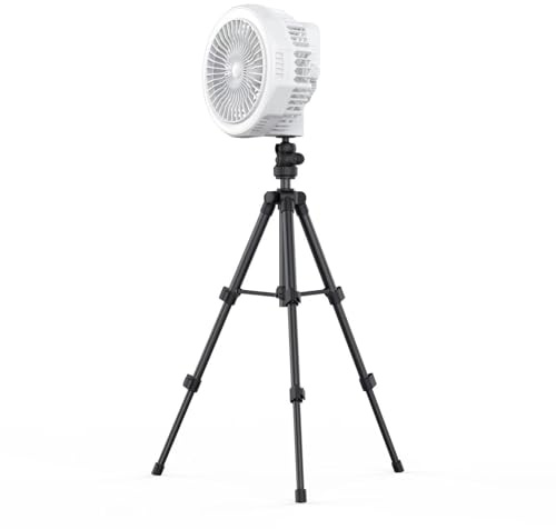 Dioche Ventilateur sur Trépied Pliable – Ventilateur de Bureau/plafond/sol 3 en 1 avec 4 Vitesses de Vent, 3 Niveaux d'intensité d'éclairage, Batterie 10 000 MAh, Télécommande et Support – Parfait