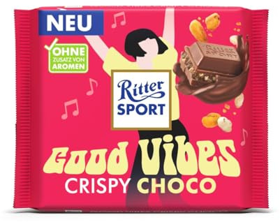 RITTER SPORT CRISPY CHOCO gefüllte Milchschokolade, 100 g | Kakaocreme, gerösteter Mais und Reisflocken, 100% zertifizierter nachhaltiger Kakao