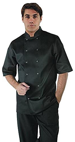 Whites Vegas Unisex Chef Jacket Short Sleeve Black 2XL - Easy Clean, Double-Stitched Restaurant Uniform, Workwear A439-XXL