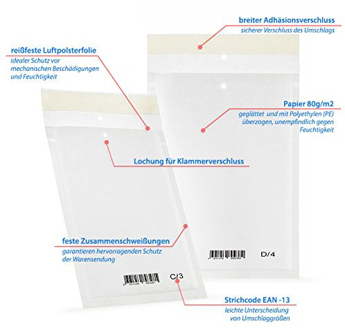 100 Luftpolsterversandtaschen Luftpolstertaschen Gr CD Weiß