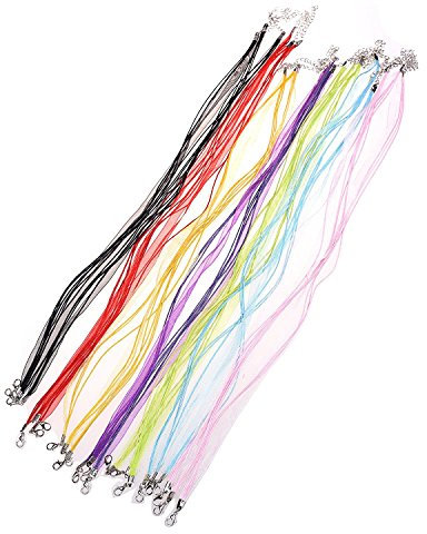 luzen 10 Pieces DIY Jewelry Making Organza Ribbon Necklaces Cord with Extension Chain and Silver Lobster Claw Clasp, Pink