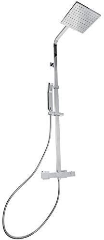 Timbus Dusch-Komplettsystem Kahuna - verchromt - Mit Thermostatarmatur - Eckige Kopfbrause & Handbrause mit 1 Strahlart - Anti-Kalk-Funktion - Variabler Bohrlochabstand / Duschsystem / TIM330200