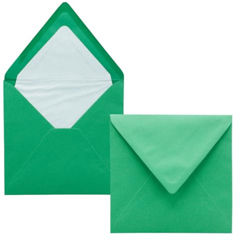 500x Briefumschläge Quadratisch 16 x 16 cm Dunkelgrün (Grün) - Umschläge mit weißem Seidenfutter - Kuverts ohne Fenster & mit Nassklebung - Für Einladungskarten zu Hochzeit und Geburtstag