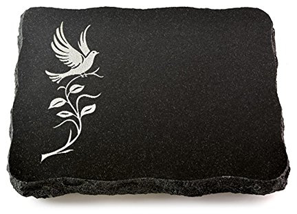 MEMORUM Grabmale Grabplatte, Grabstein, Grabkissen, Urnengrabstein, Liegegrabstein Modell Pure 40 x 30 x 5 cm Indisch Black-Granit, poliert inkl. Gravur (Sandstrahl-Ornament Taube 3)