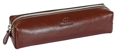BROWN BEAR Reißverschluss Schreibgeräte-Etui Leder Braun - Echtleder Business Stifte-Etui - BB 3041 TBR
