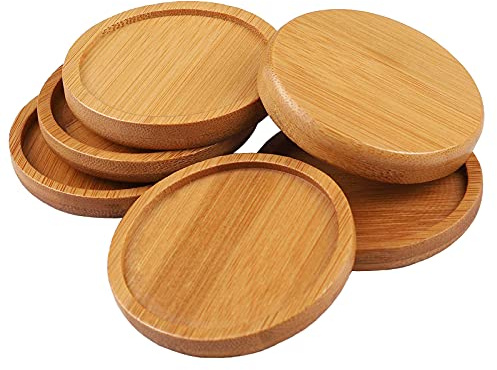 OYSIR 6pcs 3 inch Bamboo Round Plant Saucer, Mini Flower Pot Tray for Cactus Plant Pot Flower Pot Container Planter Bonsai Pots,no Plants Pot