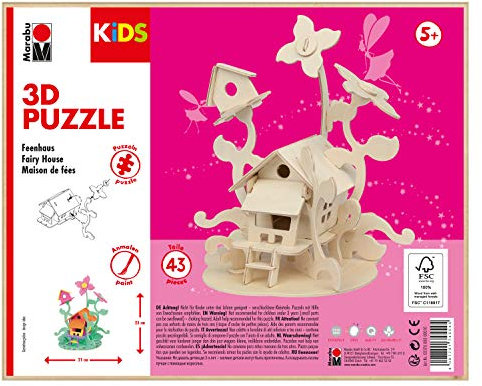 Marabu- Feenhaus Kids-Puzzle in Legno 3D, Motivo: casa delle Fate, 43 Pezzi, Circa 21 x 23 cm, Colore, Medio, 0317000000010