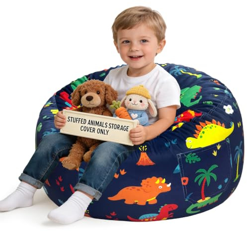 Lukeight Sitzsack für Kinder, mit Reißverschluss, zum Organisieren von Stofftieren, Dinosaurier-Sitzsack (ohne Bohnen), groß