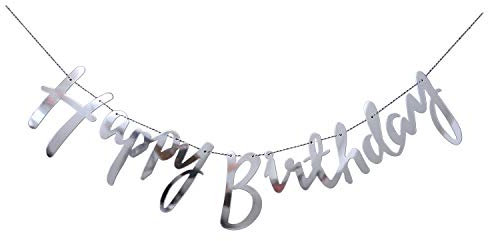 Happy Birthday Glitter Girlande Dekoration Geburtstagsdeko Partydekorationen (Silber)