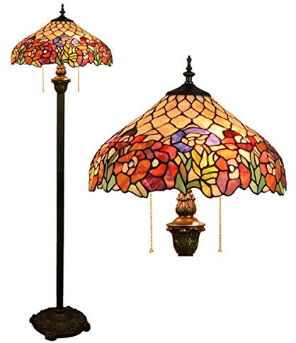 GDLight Tiffany-Style Roses Floor Lamp with 16 Shade Pastoral Romantic Stained Glass Floor Standing Lamp for Bedroom Living Room Reding, 63 Inch Tall